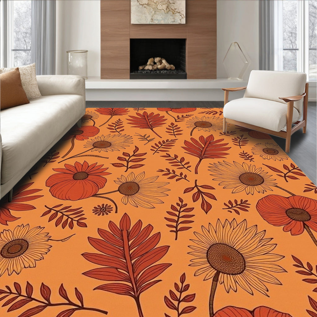 Autumn Floral Pattern with Leaves Rug
