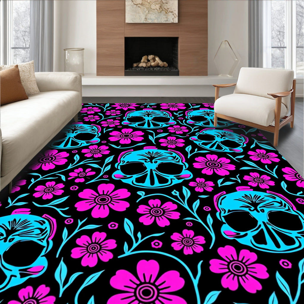 Bold Skull Floral Pattern Design Rug