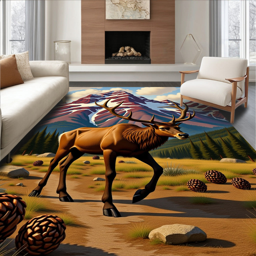 Majestic Elk Wildlife Landscape Rug