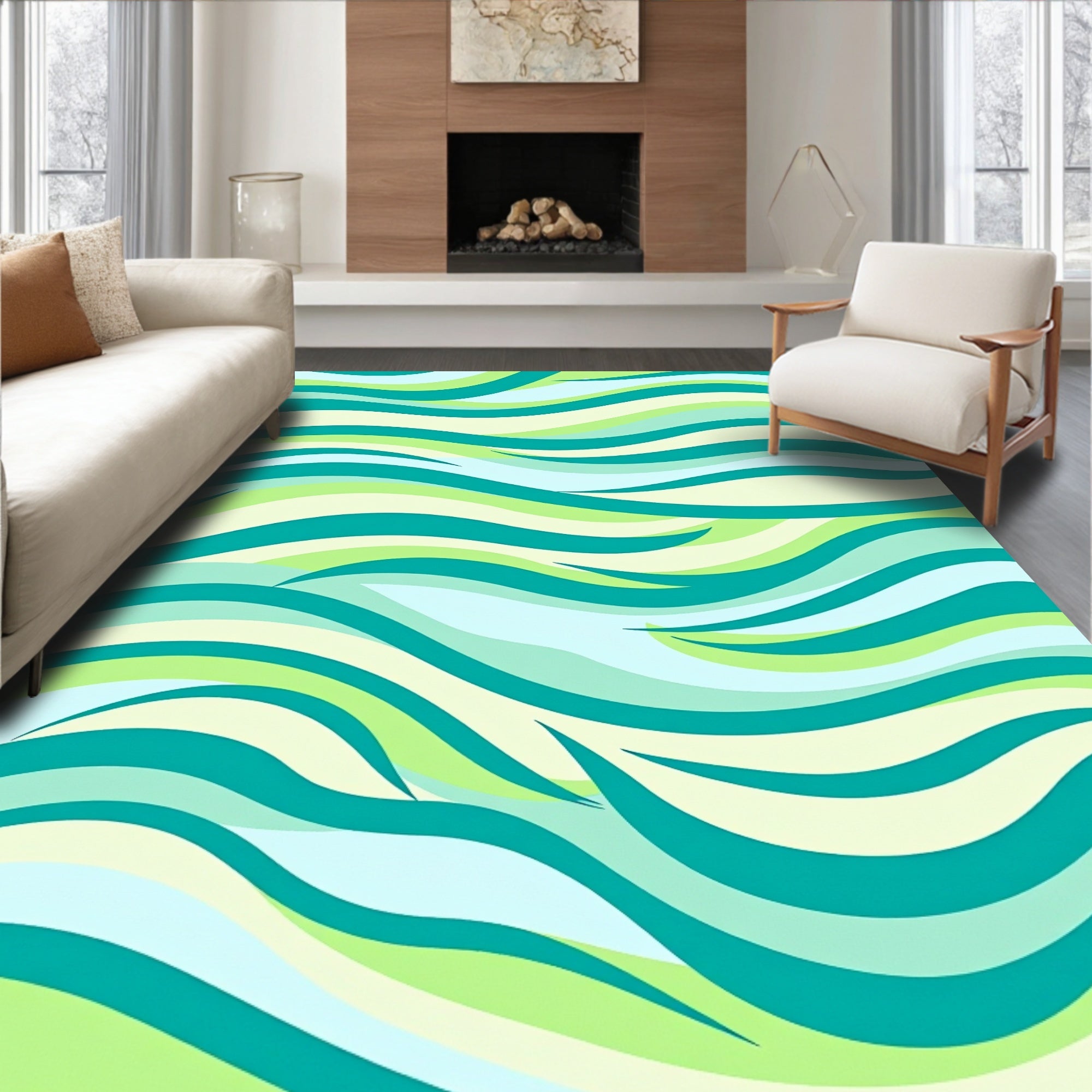 Cool Tone Abstract Waves Rug