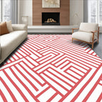 Coral And White Interlocking Geometric Pattern Rug