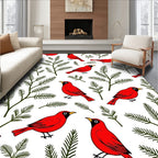 Red Cardinals Green Pine Branches Pattern Rug