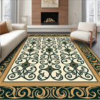 Elegant Teal Gold Swirl Pattern Rug