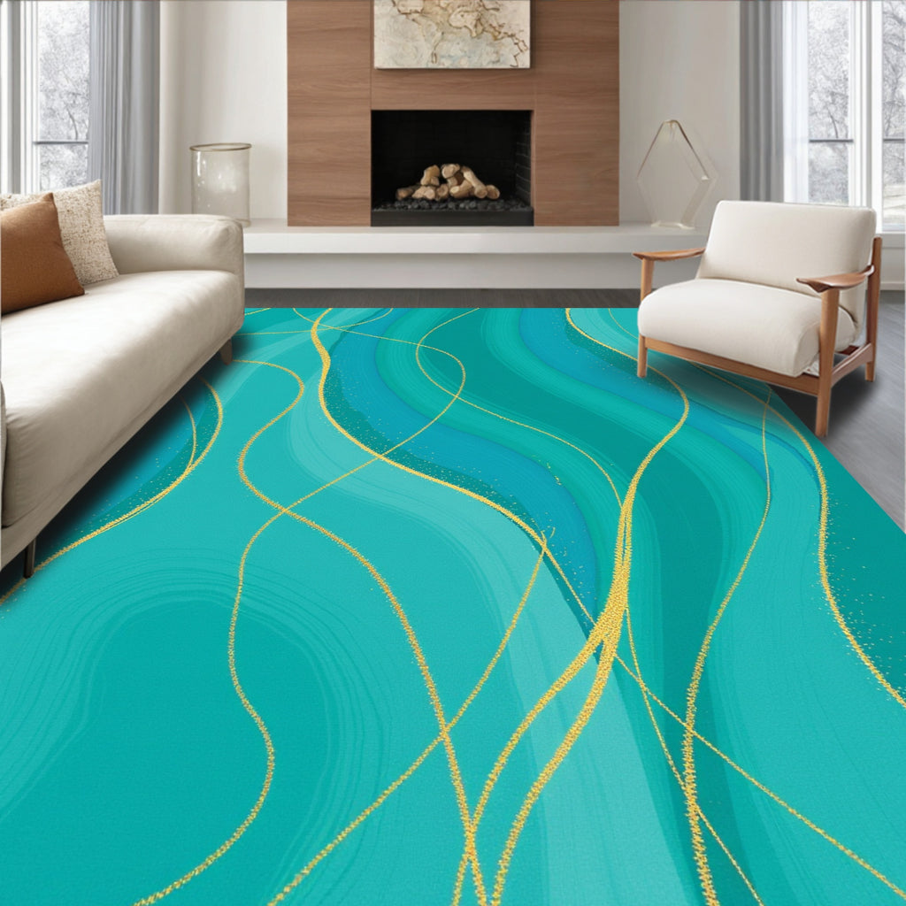 Oceanic Swirls With Gold Strands Rug