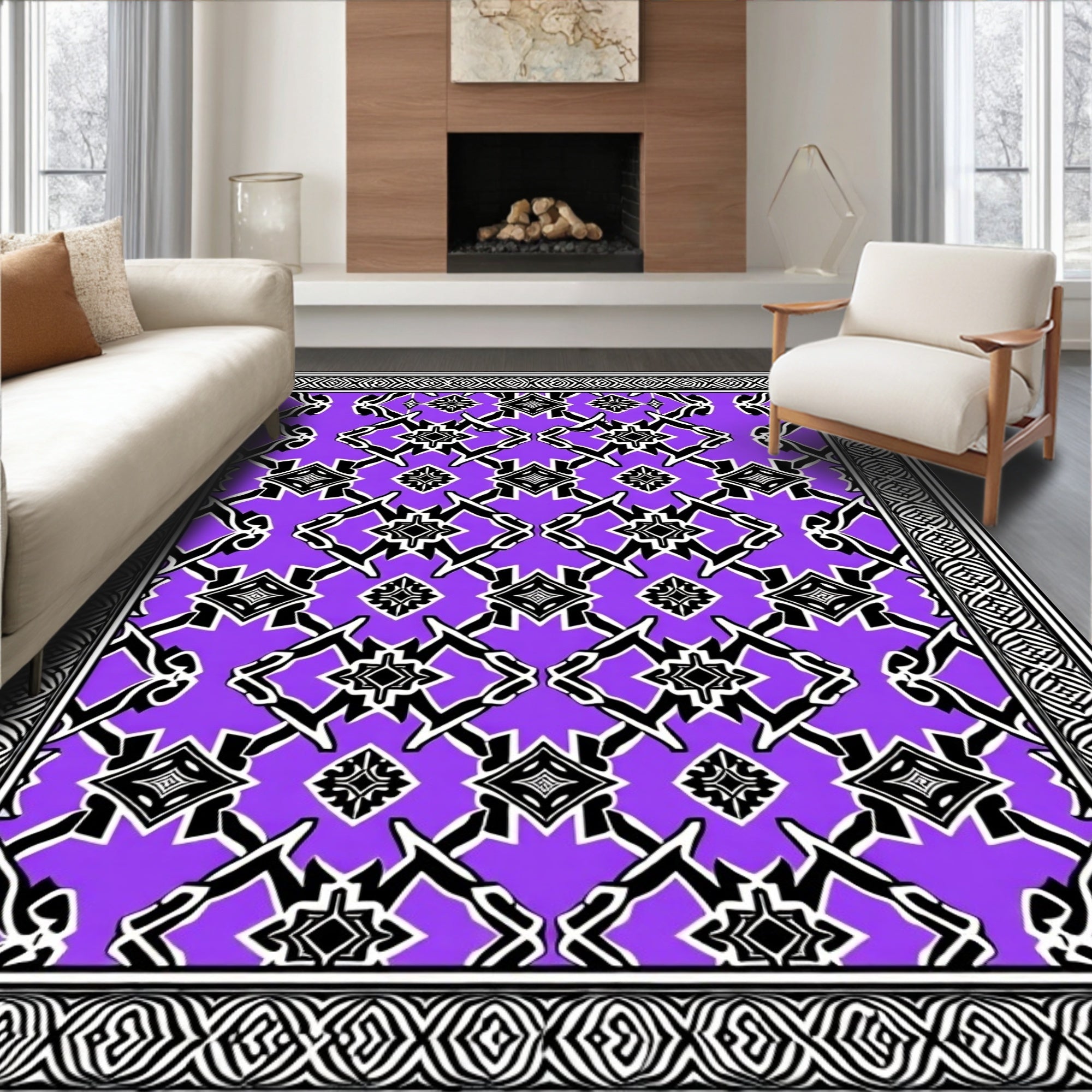 Bold Purple Black Abstract Pattern Rug
