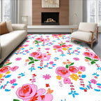 Whimsical Pink Rose Floral Pattern Rug