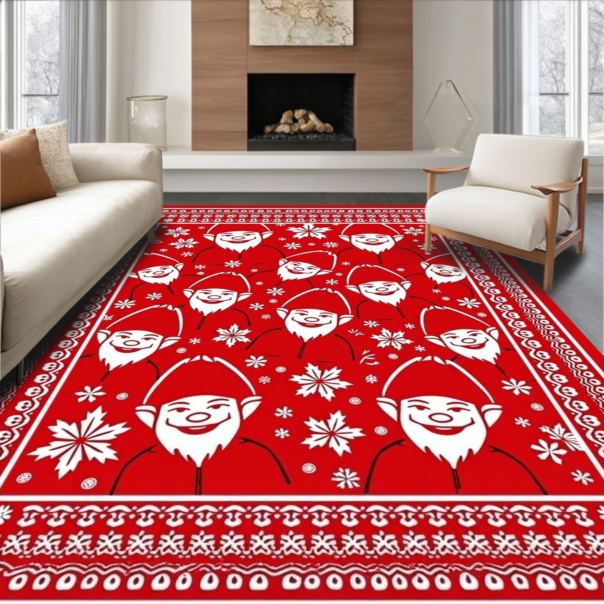 Festive Gnome Snowflake Pattern Rug