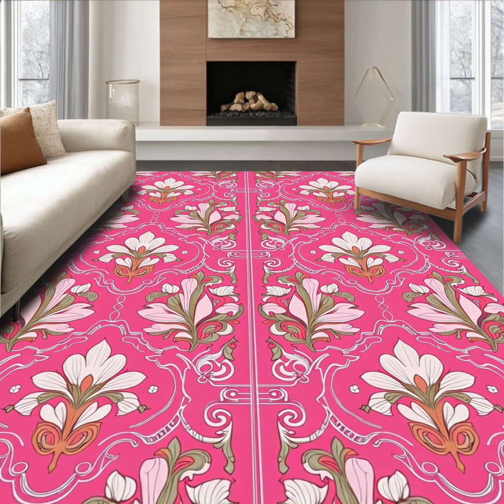 Fuchsia Floral Botanical Art Nouveau Rug