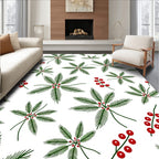 Green Pine Sprigs Red Berries Rug