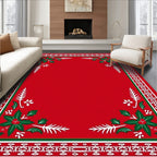 Red Holly Poinsettia Festive Rug