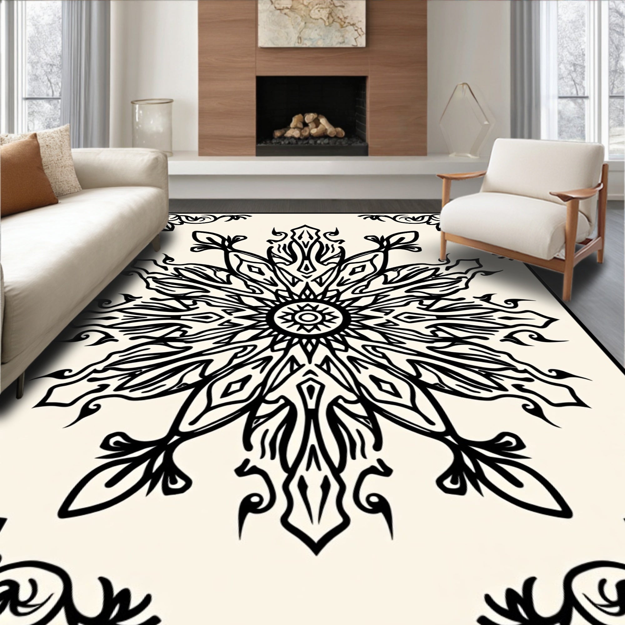Intricate Floral Sunburst Pattern Rug