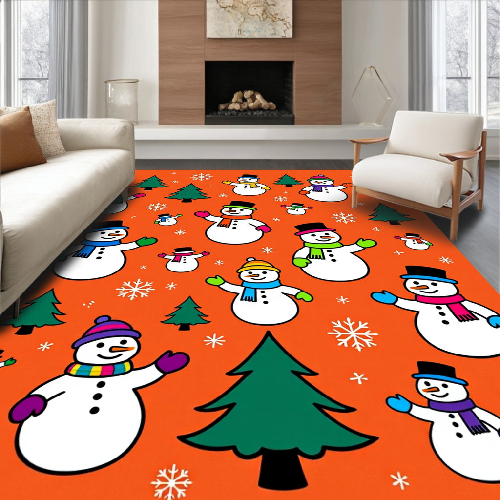 Whimsical Snowman Christmas Tree Design Rug