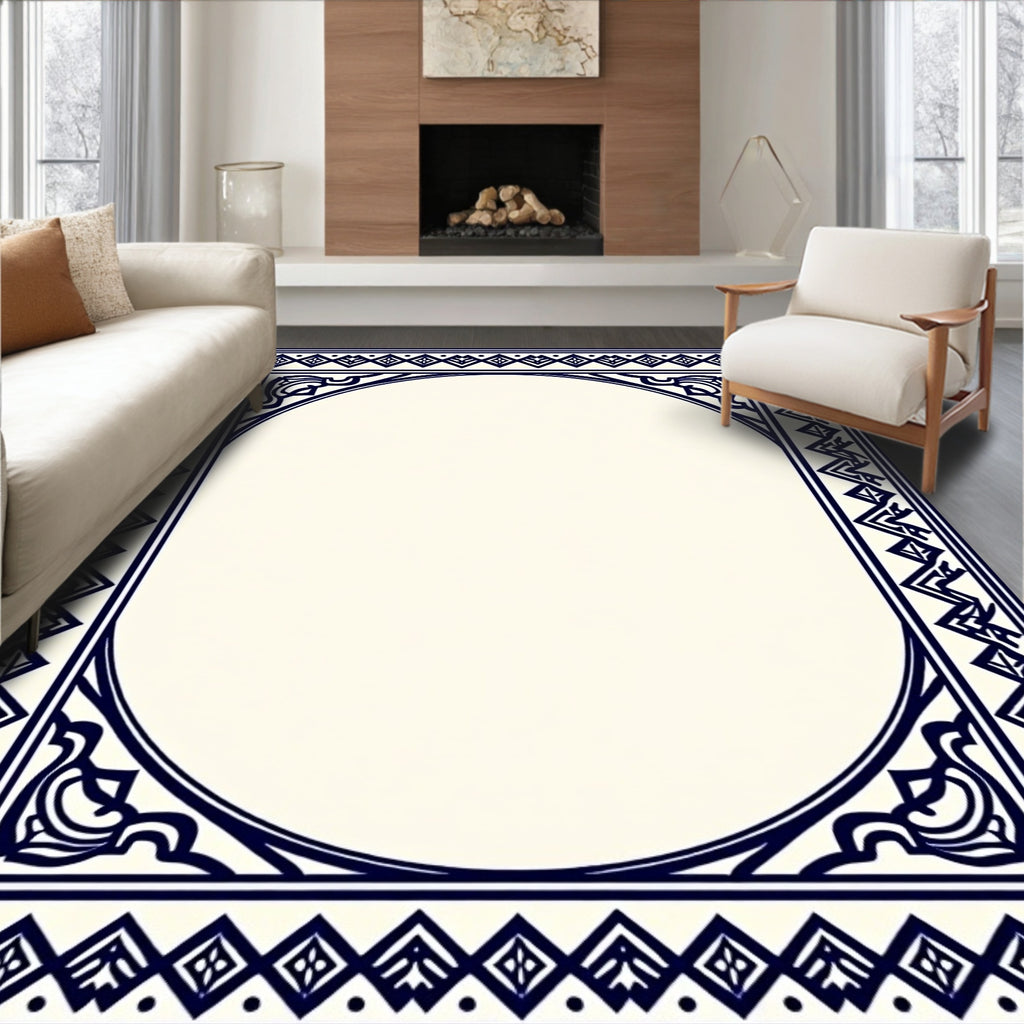Classic Blue Cream Geometric Pattern Rug