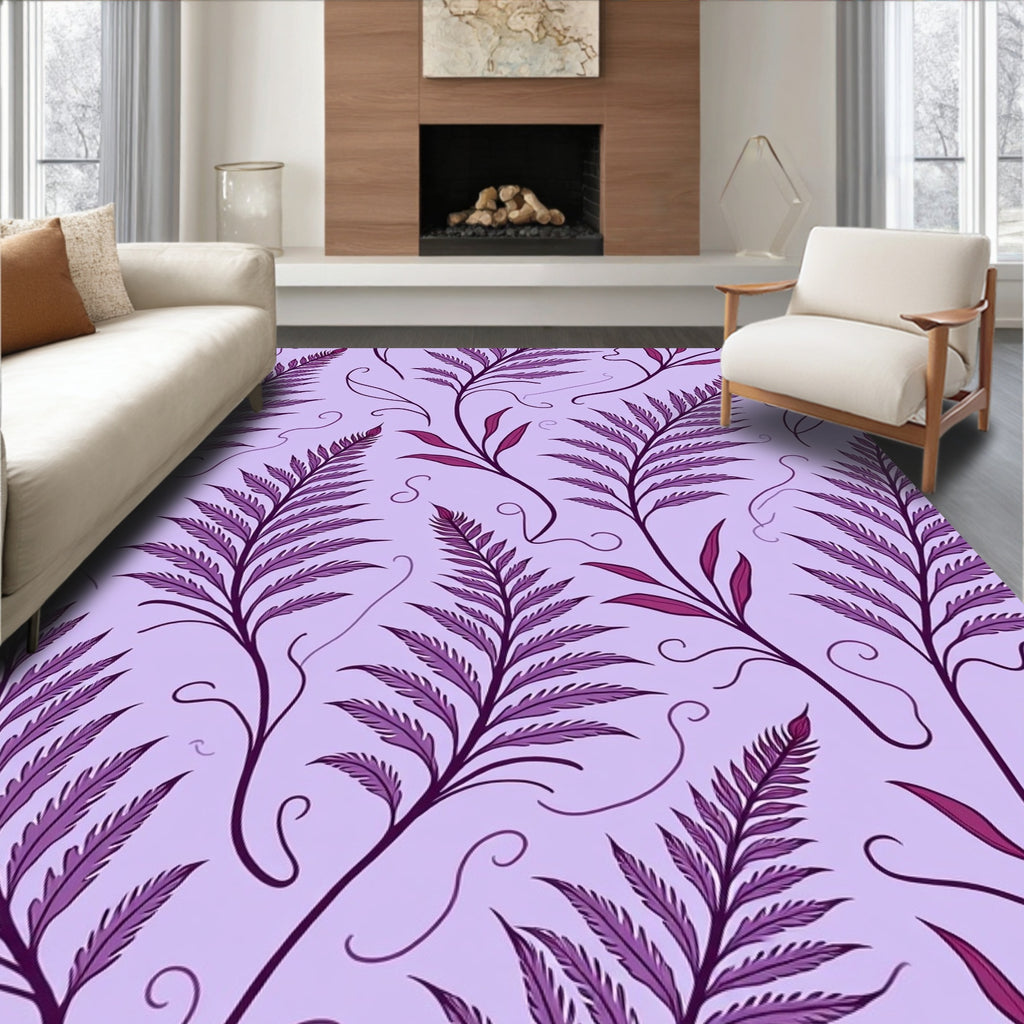 Purple Fern Leaf Pattern Design Rug