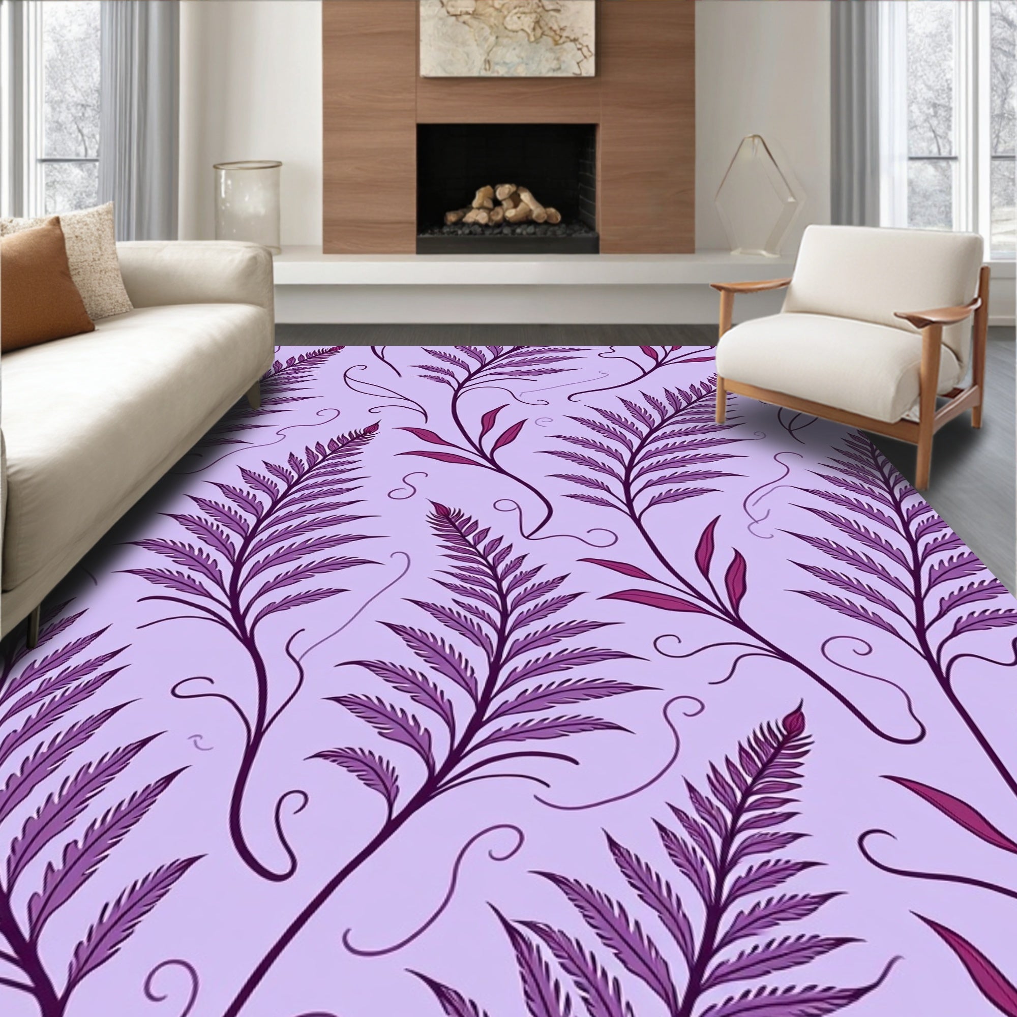 Purple Fern Leaf Pattern Design Rug