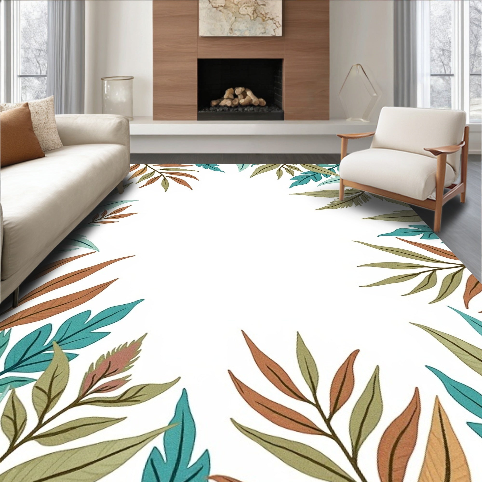 Earth Tones Leafy Botanical Design Rug