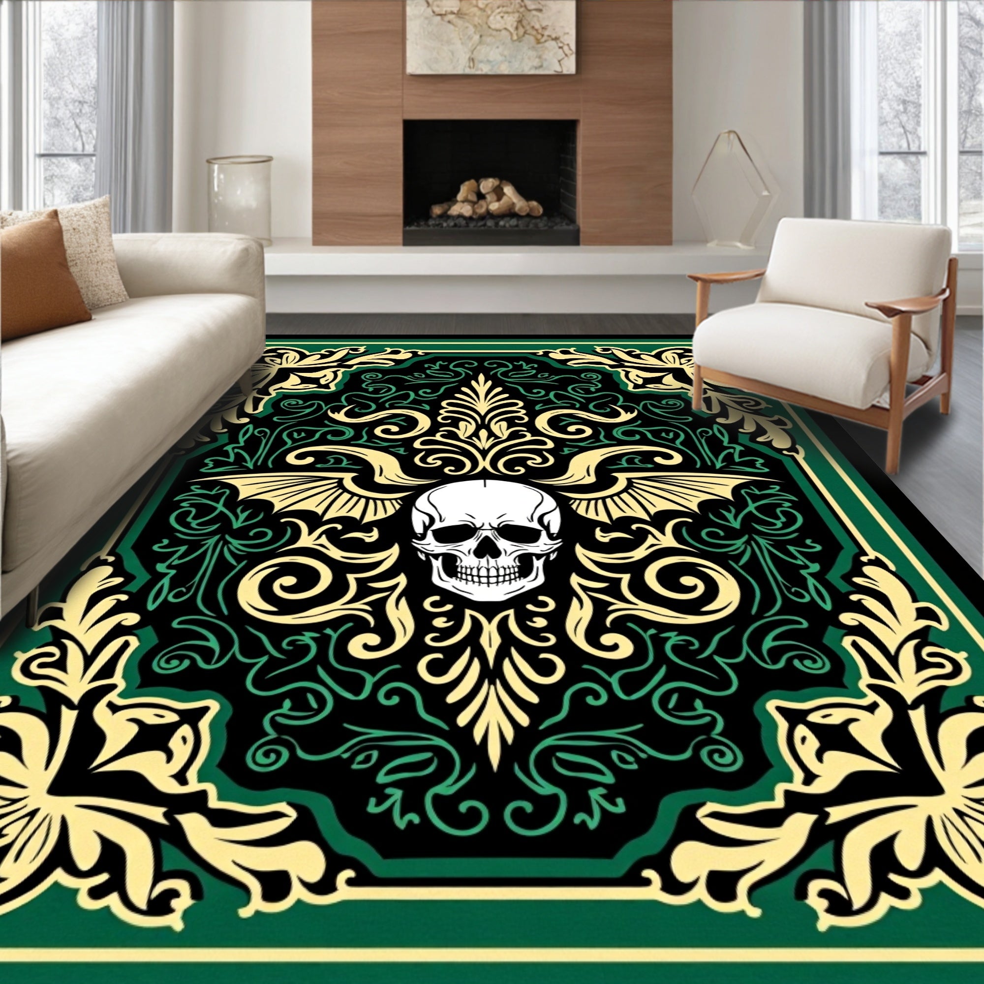 Dark Skull Vintage Floral Rug