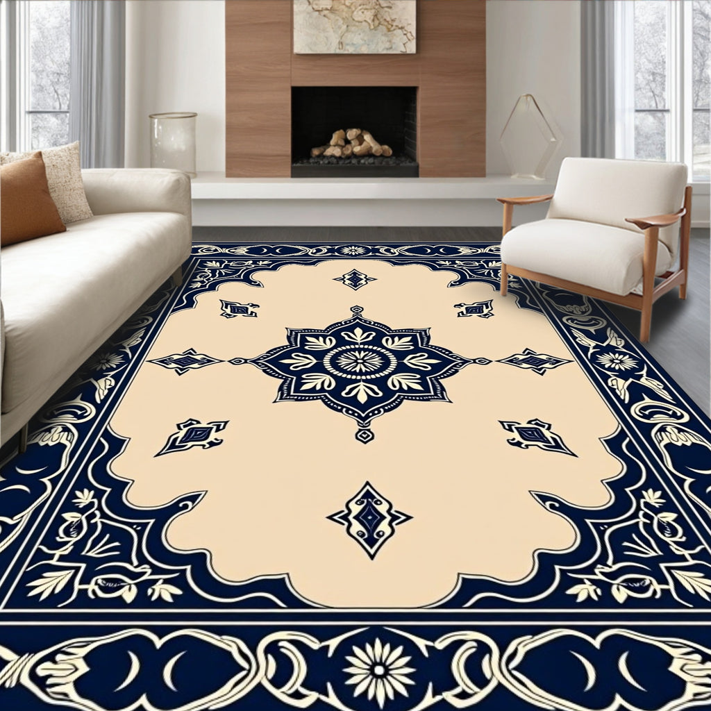 Classic Navy Floral Medallion Rug