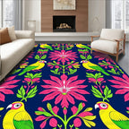 Vibrant Parrot Floral Garden Design Rug