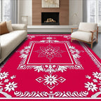 Crimson Floral Symmetry Mandala Rug
