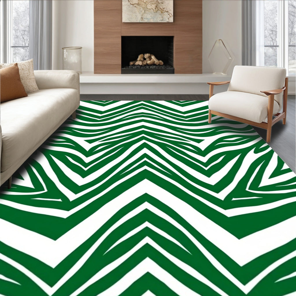 Green Zebra Stripe Pattern Rug