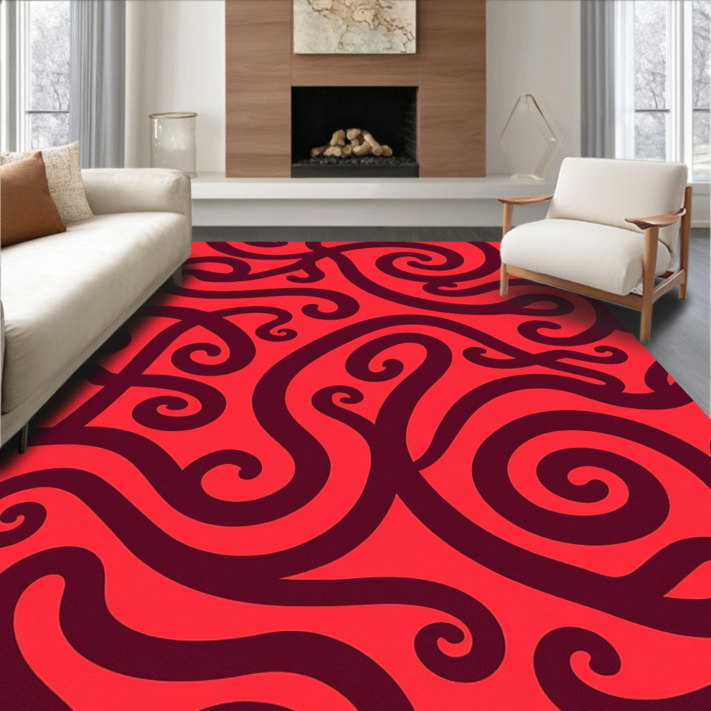 Bold Swirls Dramatic Red Pattern Rug