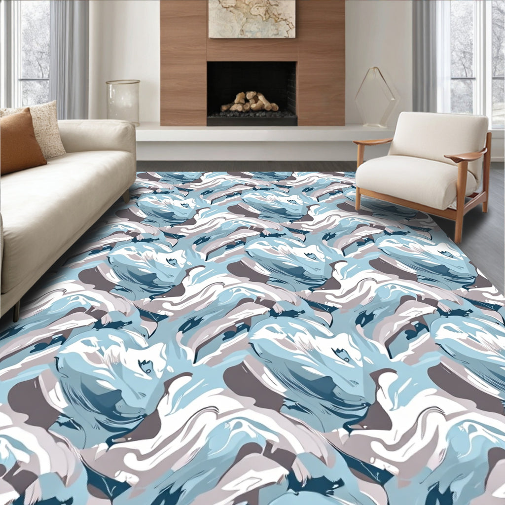 Swirled Blue, Gray, White Abstract Pattern Rug