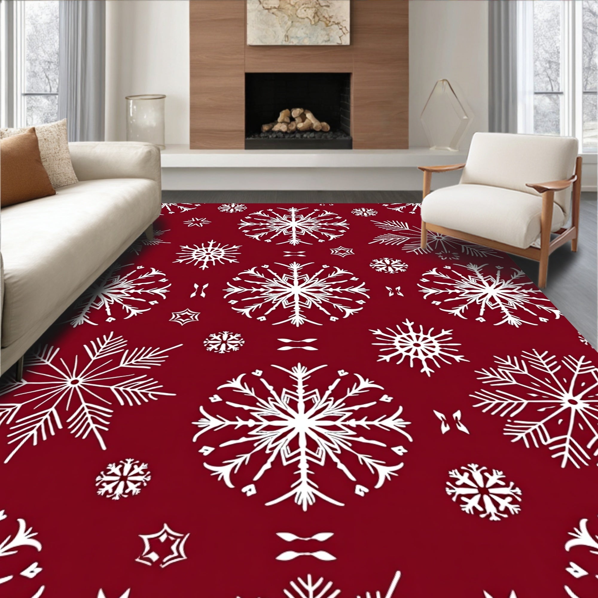 Elegant White Snowflake Pattern Design Rug