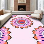 Pink Floral Pattern With Orange Accents Rug