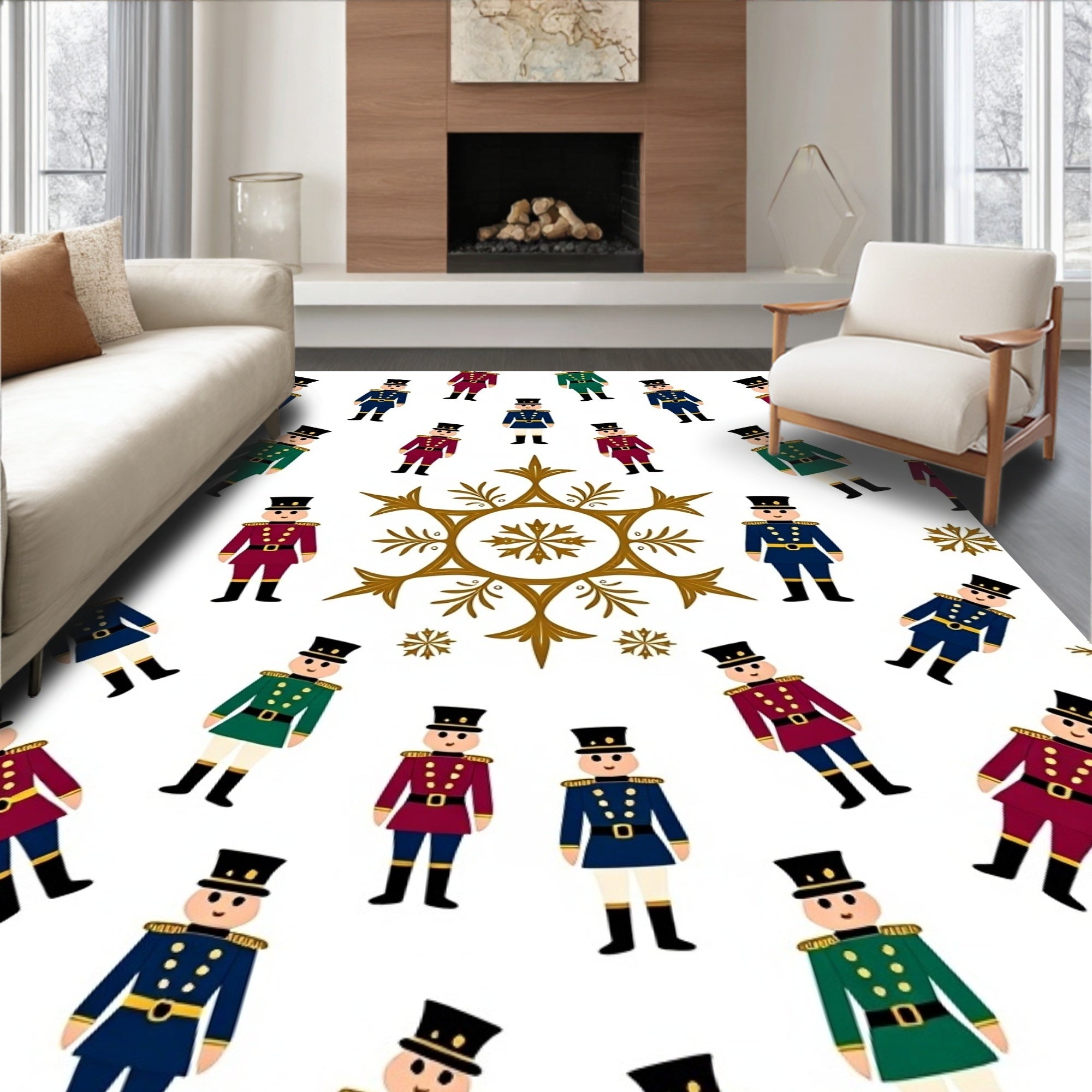 Nutcracker Soldier Snowflake Pattern Rug