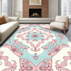 Pastel Pink Rococo Floral Scroll Rug
