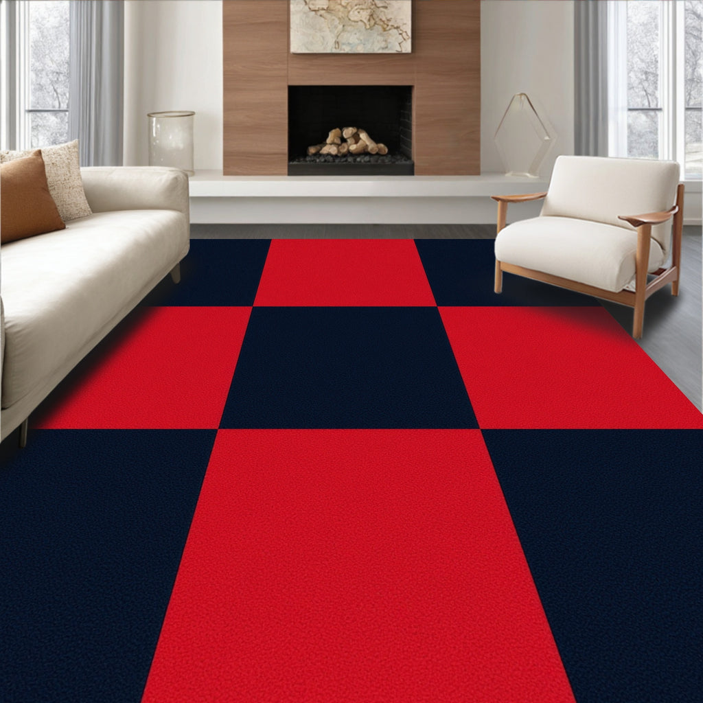 Red Black Bold Checkered Pattern Rug