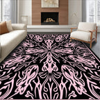 Pink And Black Floral Mandala Design Rug