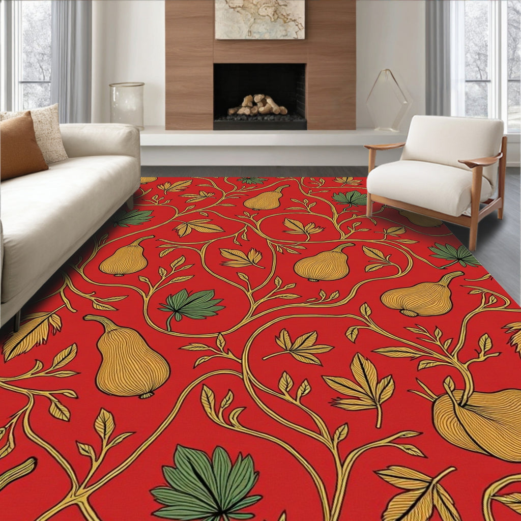 Ornate Pear Vine Botanical Pattern Rug