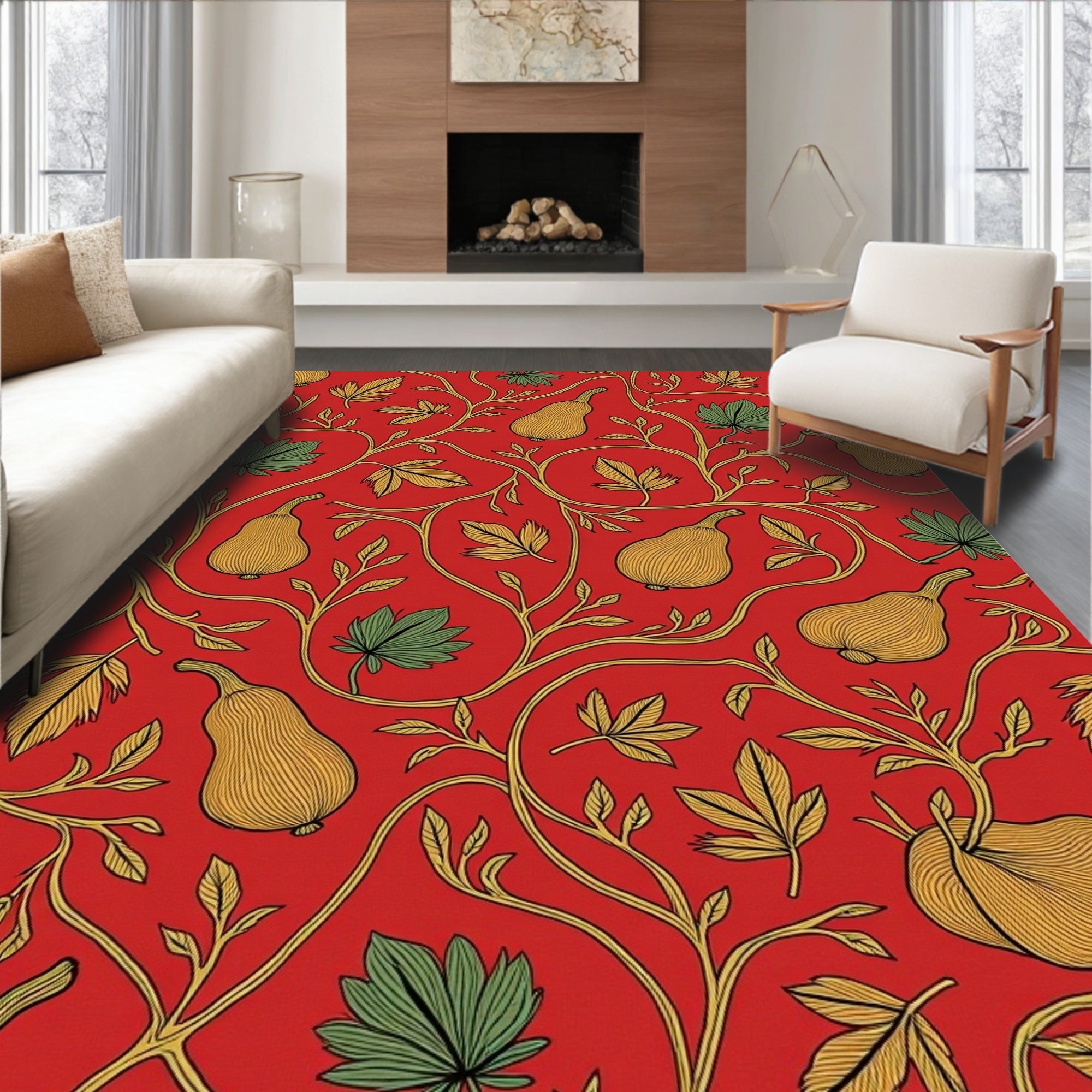 Ornate Pear Vine Botanical Pattern Rug