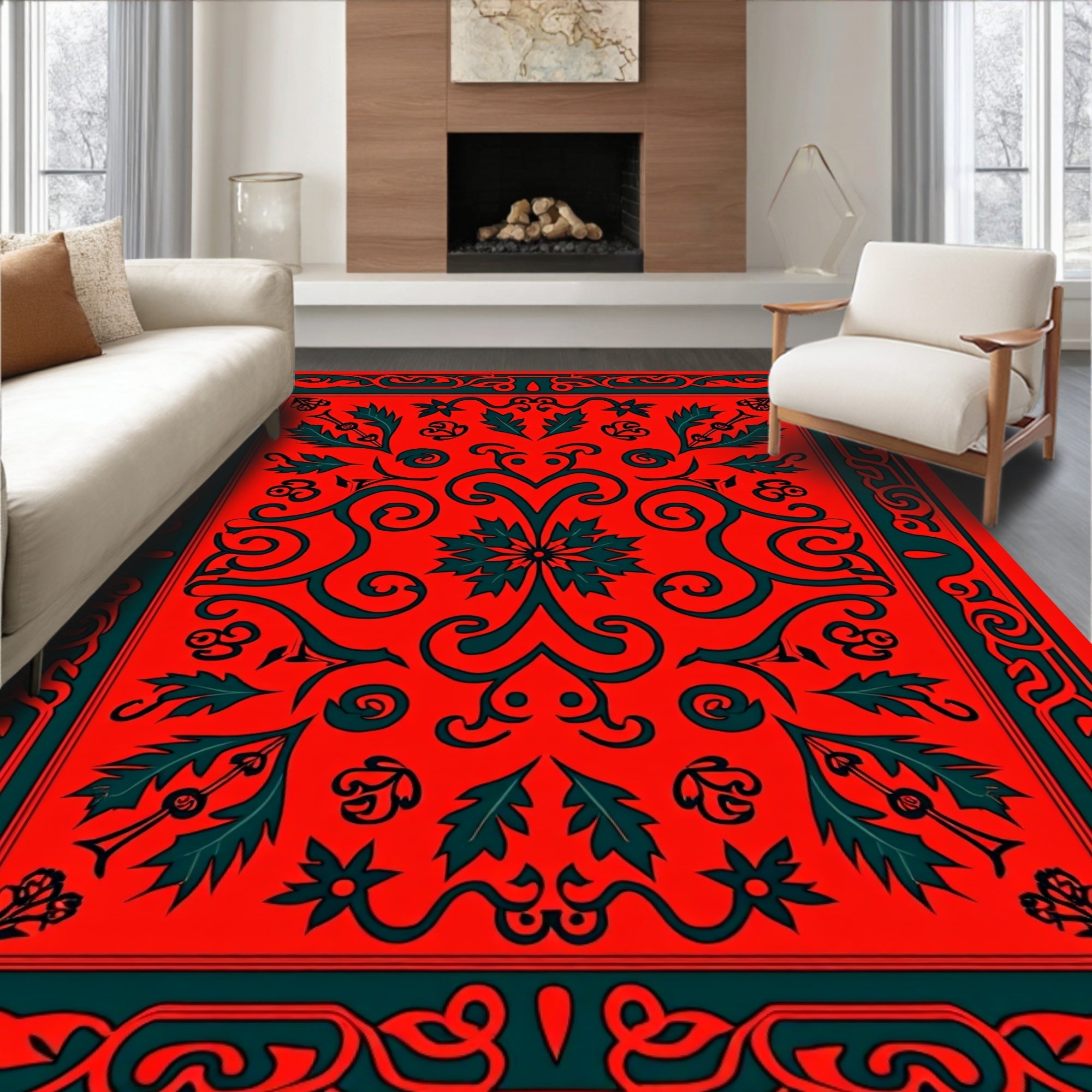 Bold Floral Scrolls Pattern Rug
