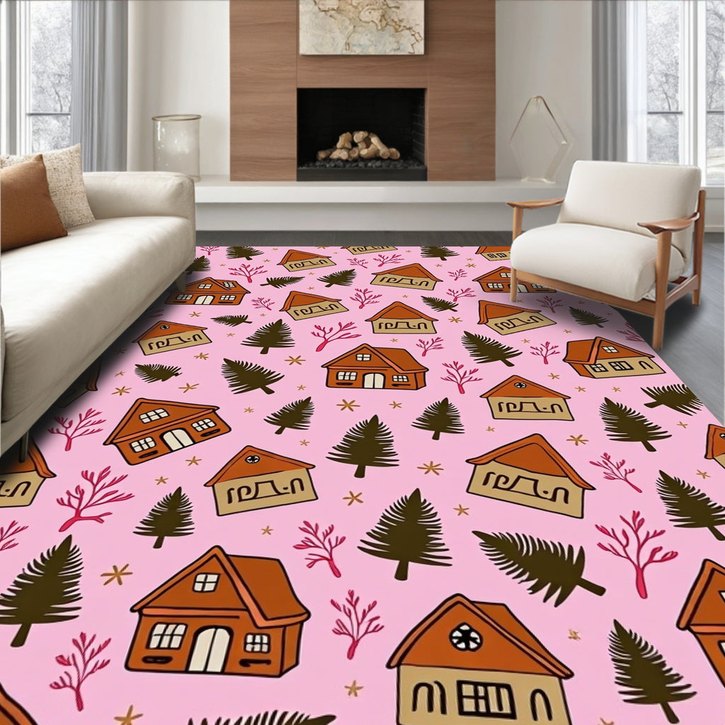 Cozy Cabin Pink Woodland Cottage Repeat Rug
