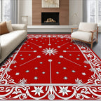 Red Floral Leaf Intricate Border Design Rug