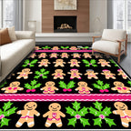 Cute Gingerbread Man Holly Pattern Rug