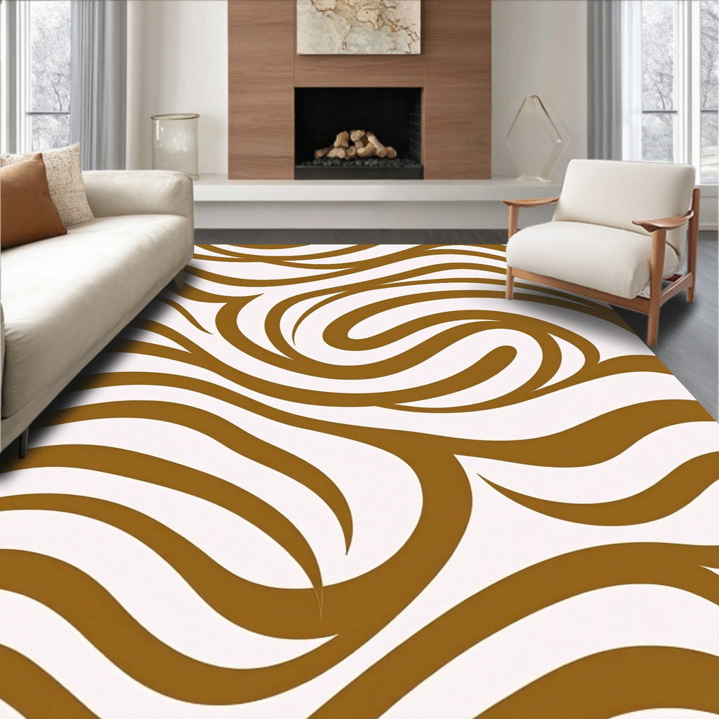 Brown Swirl Wave Pattern Rug