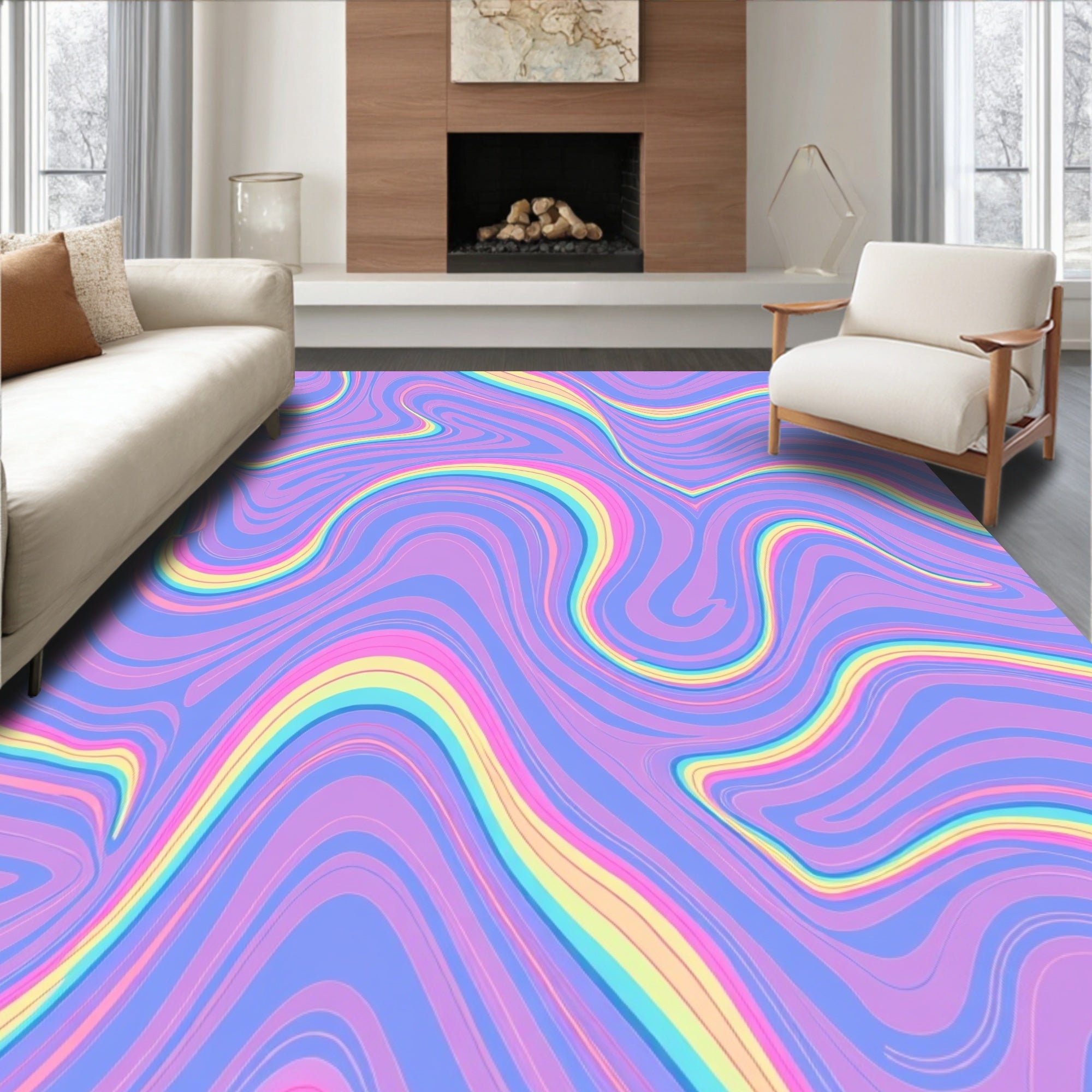 Pastel Swirl Rainbow Abstract Rug