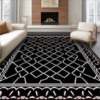 Black Diamond Geometric Lace Pattern Rug