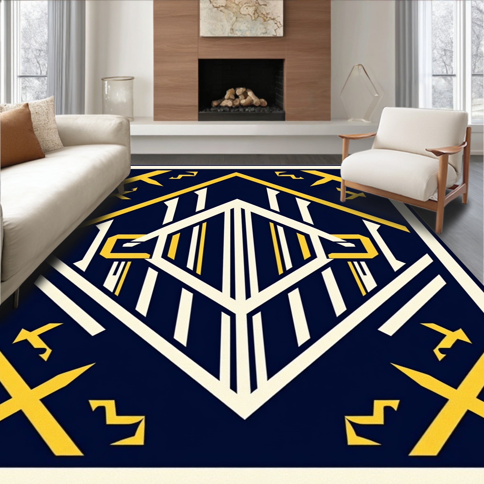 Art Deco Geometric Sunburst Design Rug