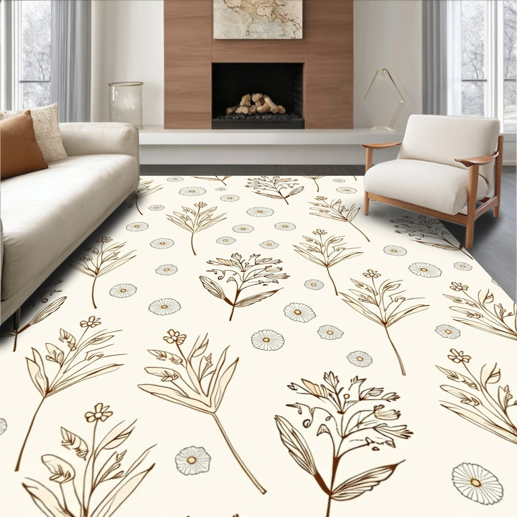 Botanical Branch Daisy Pattern Rug