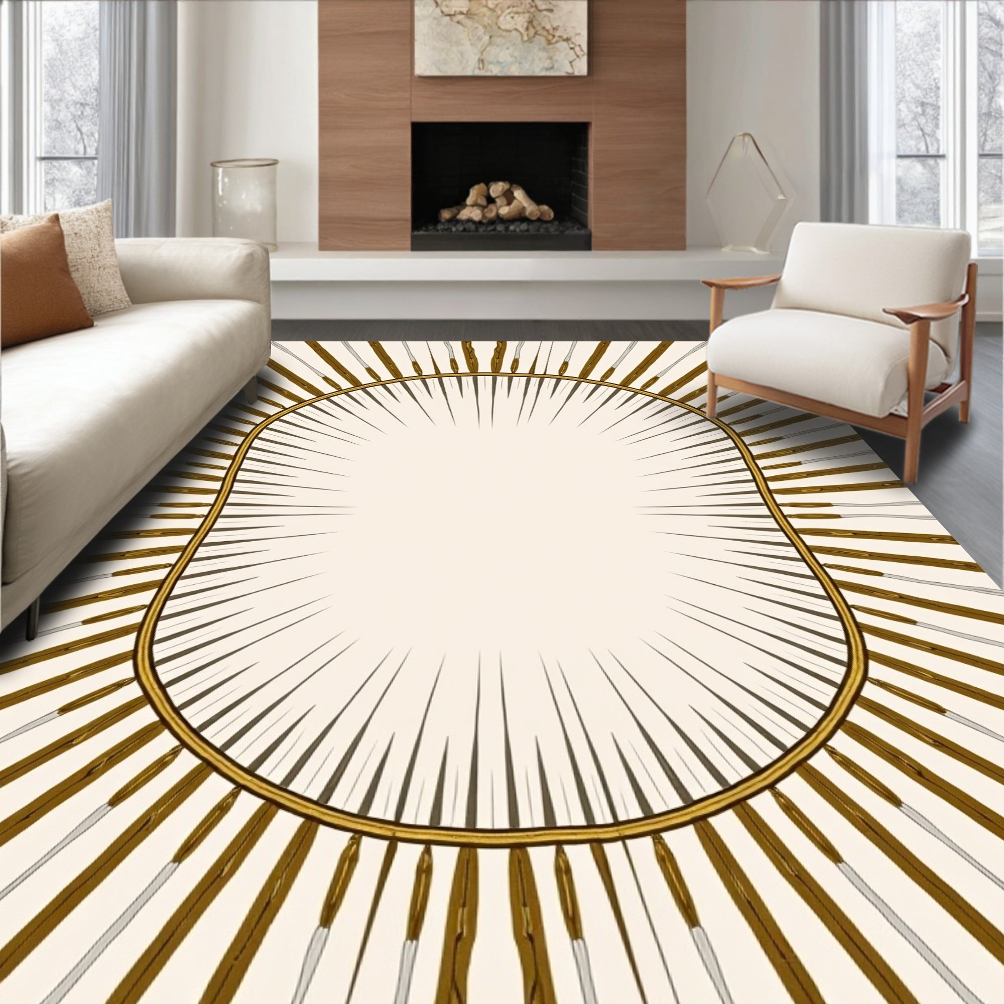 Radiant Sunburst Geometric Pattern Rug