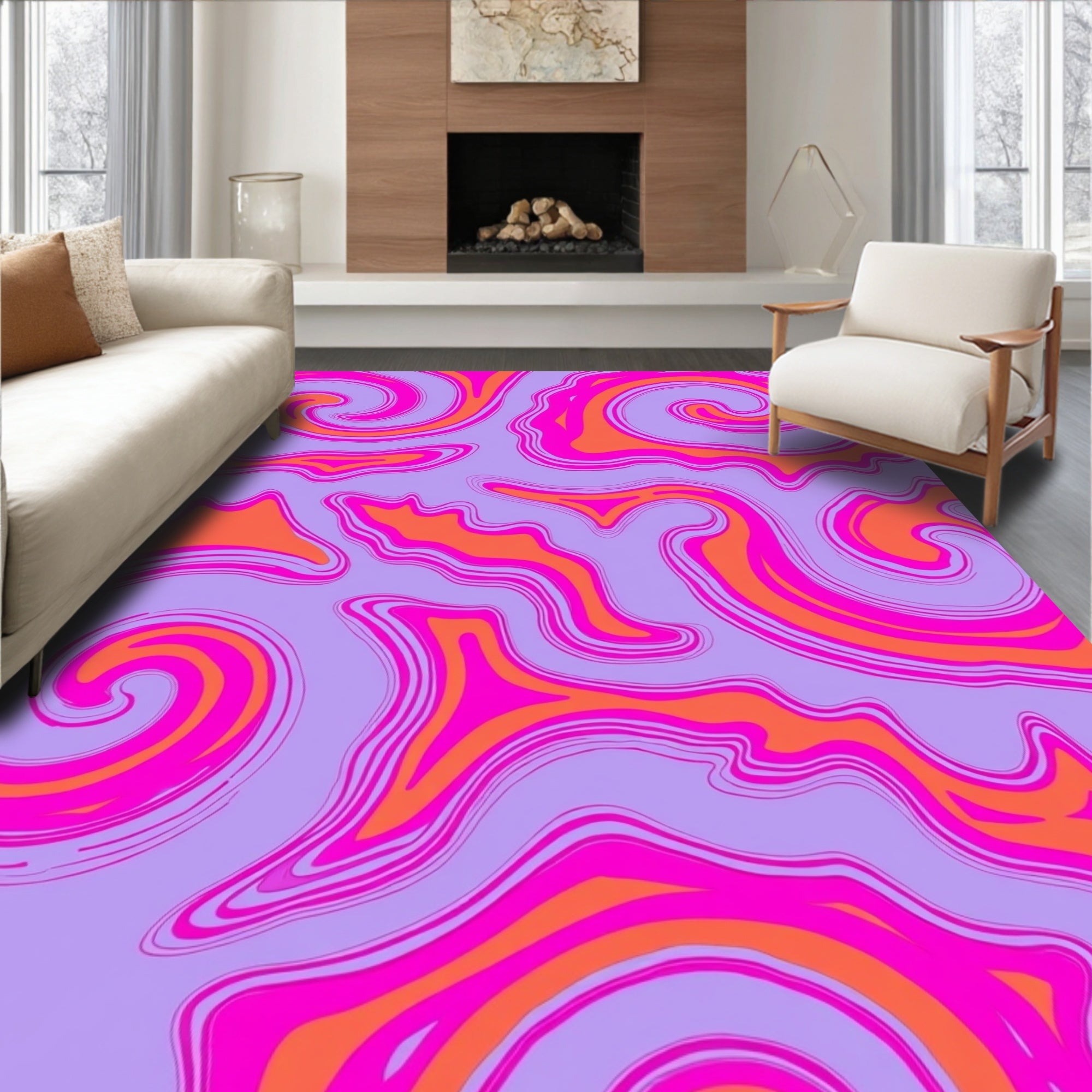 Vibrant Swirls Purple Pink Orange Rug