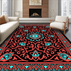 Coral Teal Floral Mandala Pattern Rug