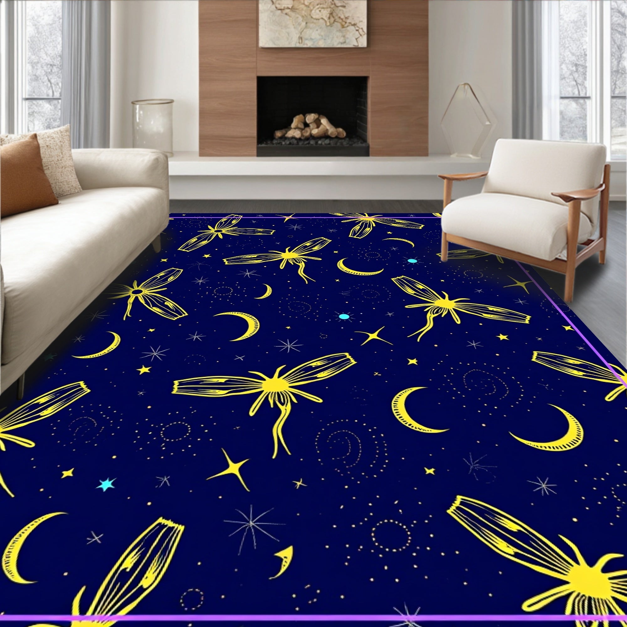 Yellow Insect Starry Sky Pattern Rug