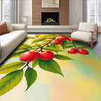 Vibrant Red Fruit Branch Pattern Rug