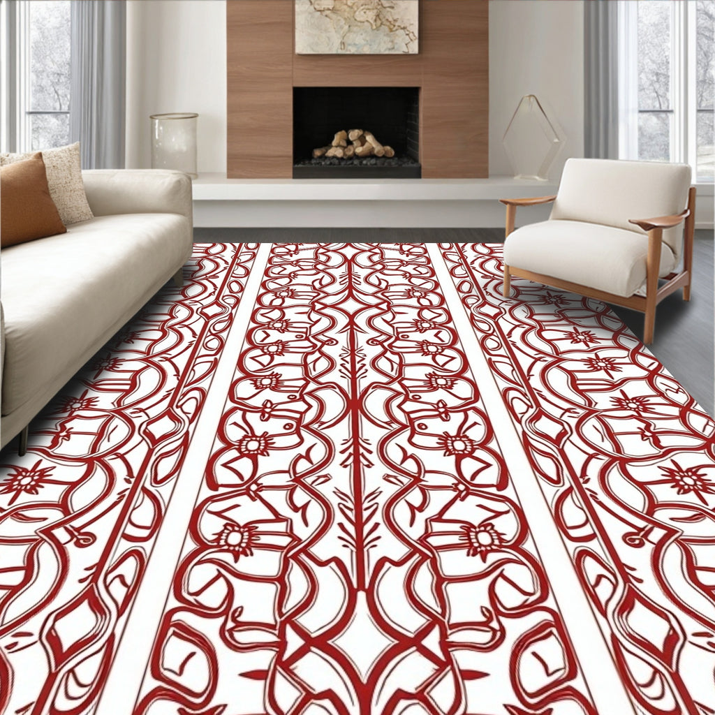Intricate Red Floral Vine Pattern Rug